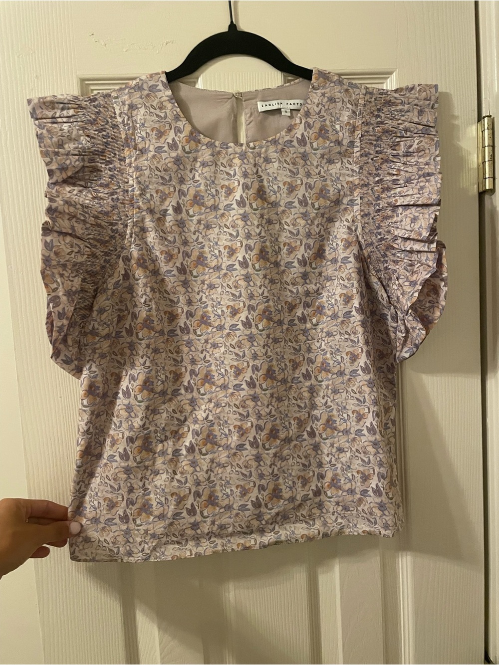 English Factory Lavender Floral Ruffle Sleeve Blouse